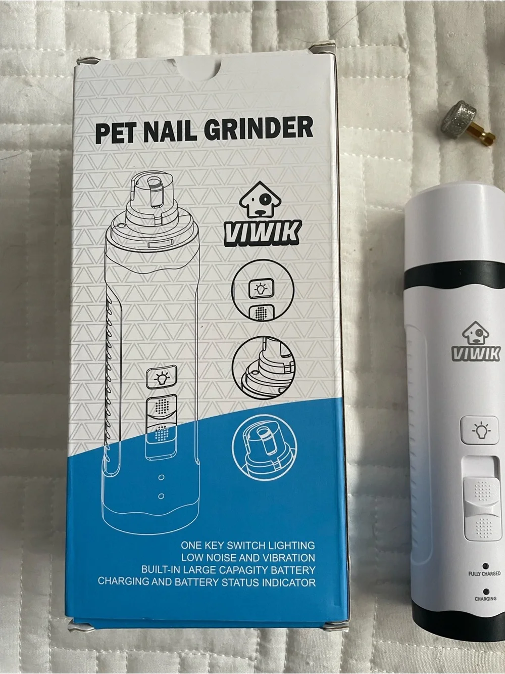 White Pet Nail Grinder Electric Trimmer with USB Rechargeable Battery